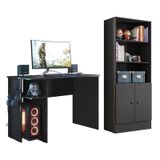 Conjunto Gamer Armário 2 Portas E Mesa Para Computador 3875 Preto - Qmovi