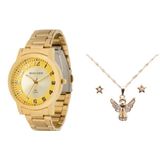 RELÓGIO BACKER FEMININO KIT SEMIJÓIA AÇO DOURADO 26030094 CH