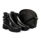 Bota Feminina Couro Legítimo CalçadoNet 22003 Preto + Bolsa Preta