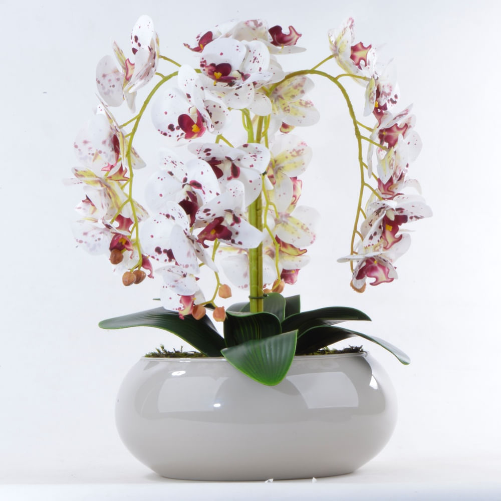 Características do Arranjo de Orquídeas Brancas e Vinho de Silicone em Vaso  Nude:.- Altura: 46 cm, Largura: 35 cm, Profundidade: 35 cm.- Flores artif -  Carrefour