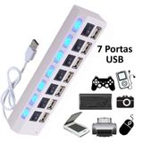 Hub 7 Portas USB 2.0 Led Indicador Entrada para Fonte Branco