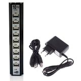 Hub com 10 Portas Usb 2.0 + Fonte Alimentação Serve P/ Pc Notebook