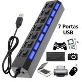 Hub 7 Portas Usb 2.0 Led Indicador Entrada para Fonte - Preto