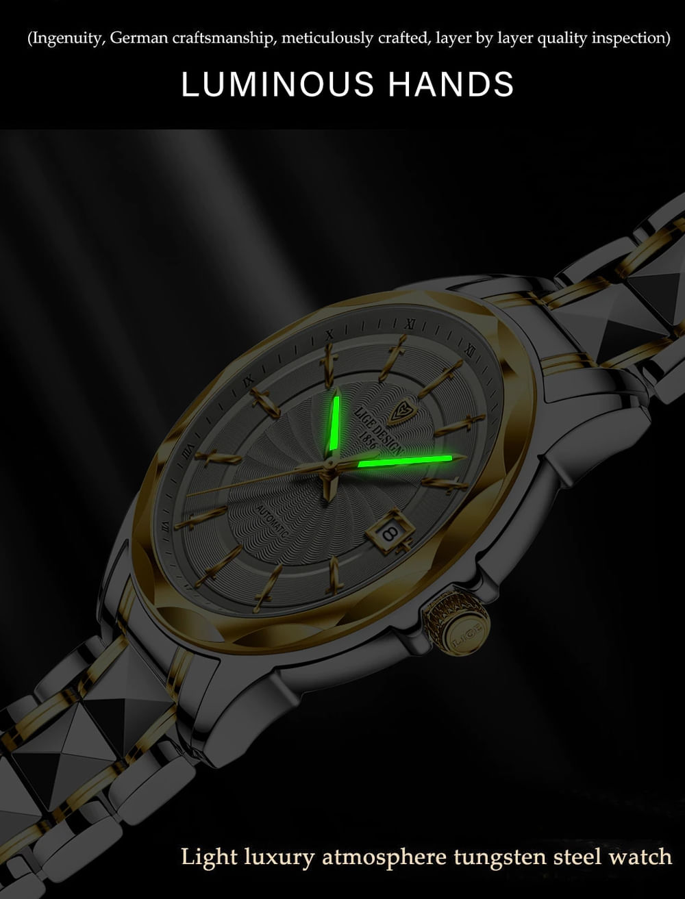 Relógio Lige 6802 Masculino À Prova D'água Ouro Branco