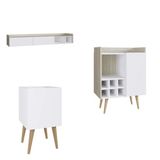 Conjunto Sala de Estar Bar Rack Suspenso e Cachepô Estilare Branco/Bege