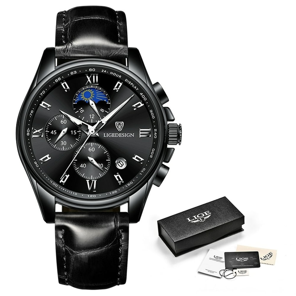Relógio Masculino Lige 8951 À Prova D'água Tudo Preto
