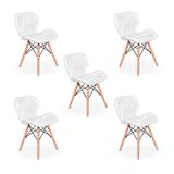 Kit 5 Cadeira Charles Eames Eiffel Slim Wood Estofada Branca