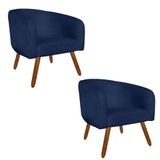 Kit 02 Poltronas Stella Azul Marinho Pés Palito Castanho