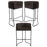 Kit 3 Banquetas Decorativas Base Aço Preto Betina C-34 Corano Marrom Escuro - Domi