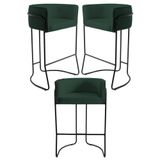 Kit 3 Banquetas Decorativas Base Aço Preto Betina B-303 Veludo Verde Musgo - Domi