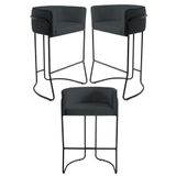 Kit 3 Banquetas Decorativas Base Aço Preto Betina C-465 Linho Chumbo - Domi