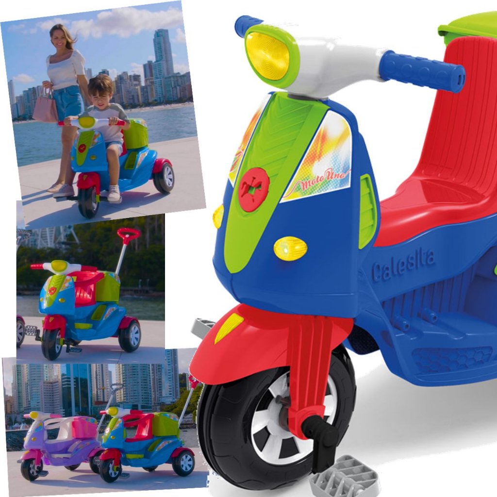 Triciclo Infantil Moto Uno Com Som Farol Empurrador E Pedal Calesita