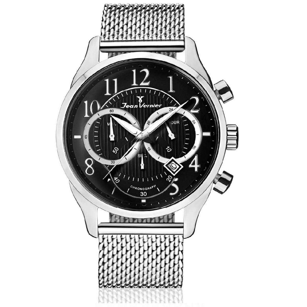 Relógio Pulso Jean Vernier Masculino Pulseira Aço Moderno