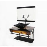 Gabinete De Vidro 60cm Com Cuba Quadrada - Madeira Rústica