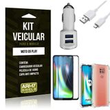 Kit Carregador Veicular Tipo C Moto G9 Play + Capa Anti Impacto + Película Vidro 3D - Armyshield