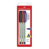 Caneta Esferográfica Faber Castell Trilux 0.8 Az Pt Vm - 3Un