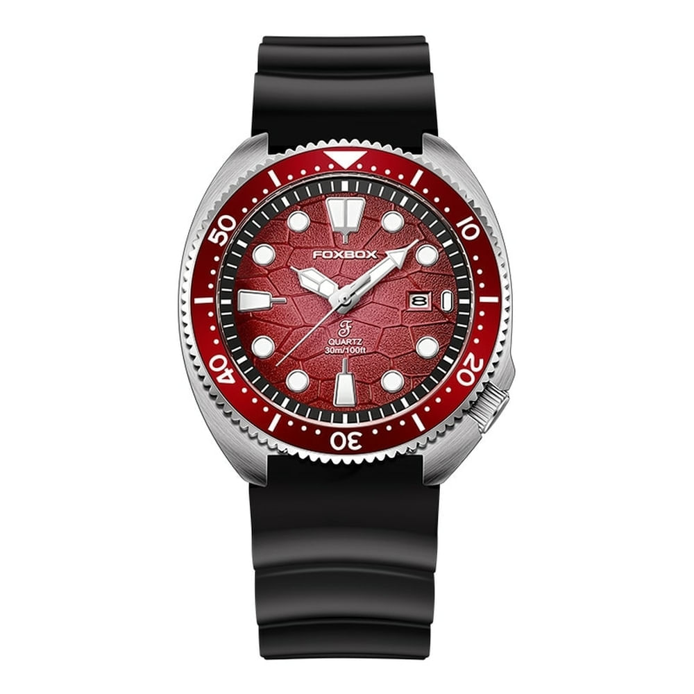 Relógio Masculino Lige 0025 À Prova D'água Vermelho Prateado