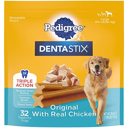 Pedigree Dentastix Large Dog Dental Trata Ossos Dentários De Sabor Original, 1,72 Lb. Pacote (32 Guloseimas)