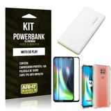 Kit Carregador Portátil 10K Tipo C Moto G9 Play + Capa Anti Impacto +Película Vidro 3D - Armyshield