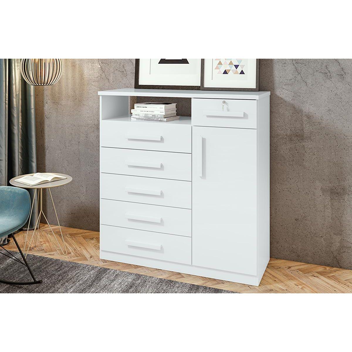 Comoda Infantil Da Vinci New C 1 Porta 1 Nicho E 6 Gavetas Branco Lopas