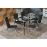 Conjunto Mesa De Cozinha Reno C Tampo Vidro 150cm 6 Cadeiras Amsterda Cromada Preto Kappesberg