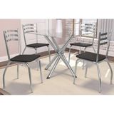 Conjunto Mesa De Cozinha Volga C Tampo Vidro 90cm 4 Cadeiras Portugal Cromado Preto Kappesberg
