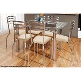 Conjunto Mesa De Cozinha Elba C Tampo De Vidro 150cm 6 Cadeiras Portugal Cromada Nude Kappesberg