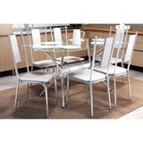 Conjunto Mesa De Cozinha Loire C Tampo De Vidro 150cm 6 Cadeiras Lisboa Cromada Branco Kappesberg