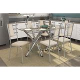 Conjunto Mesa De Cozinha Volga C Tampo De Vidro 150cm 6 Cadeiras Lisboa Cromada Nude Kappesberg