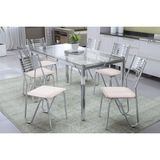 Conjunto Mesa Sala Jantar Reno C Tampo Vidro 150cm 6 Cadeiras Napoles Cromado Courano Branco Kappesberg