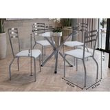 Conjunto Mesa Sala Jantar Volga C Tampo Vidro 95cm 4 Cadeiras Portugal Cromado Courano Branco Kappesberg