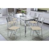 Conjunto Mesa De Cozinha Reno C Tampo De Vidro 150cm 6 Cadeiras Napoles Cromada Nude Kappesberg