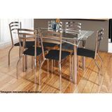 Conjunto Mesa De Cozinha Elba C Tampo Vidro 150cm 6 Cadeiras Portugal Cromada Preto Kappesberg