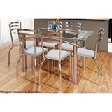 Conjunto Mesa De Cozinha Elba C Tampo De Vidro 150cm 6 Cadeiras Portugal Cromada Branco Kappesberg