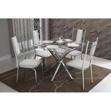 Conjunto Mesa De Cozinha Volga C Tampo De Vidro 90cm 4 Cadeiras Lisboa Cromada Branco Kappesberg