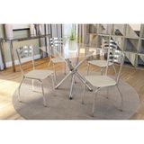 Conjunto Mesa De Cozinha Volga C Tampo De Vidro 90cm 4 Cadeiras Portugal Cromada Nude Kappesberg