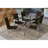 Conjunto Mesa De Cozinha Reno C Tampo De Vidro 150cm 6 Cadeiras Amsterda Cromado Marrom Kappesberg