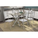 Conjunto Mesa De Cozinha Volga C Tampo De Vidro 150cm 6 Cadeiras Lisboa Cromada Branco Kappesberg