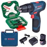 Parafusadeira Furadeira 12V Impacto GSB 120-LI 2 Baterias Bivolt + Kit X-line 34 Peças BOSCH