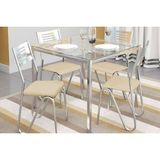 Conjunto Mesa De Cozinha Reno C Tampo De Vidro 90cm 4 Cadeiras Napoles Cromada Nude Kappesberg