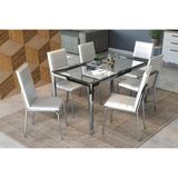 Conjunto Mesa De Cozinha Reno C Tampo De Vidro 150cm 6 Cadeiras Amsterda Cromada Branco Kappesberg