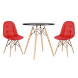 Kit - Mesa Eames 70 cm preto + 2 cadeiras estofadas Botonê vermelho