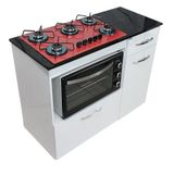 Kit Balcão Violeta Branco Com Cooktop Vermelho 5 Bocas e Forno Elétrico 60L