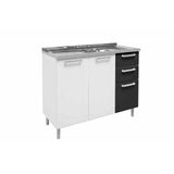 Balcão Bertolini Múltipla 6015 Aço Pia 105cm Branco c/ Preto