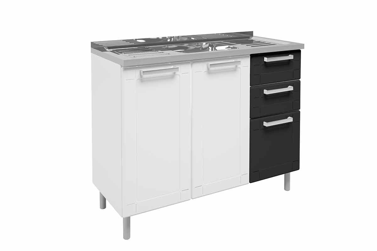 Balcão Bertolini Múltipla 6015 Aço Pia 105cm Branco c/ Preto