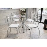 Conjunto Mesa De Cozinha Volga C Tampo De Vidro 95cm 4 Cadeiras Portugal Cromada Branco Kappesberg