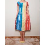 Vestido Midi Tie Dye Cintura Elastex Fresco Moda Evangelica