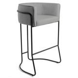 Banqueta Decorativa Base Aço Preto Betina C-416 Linho Cinza Escuro - Domi