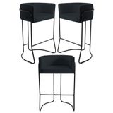 Kit 3 Banquetas Decorativas Base Aço Preto Betina C-05 Corano Black - Domi