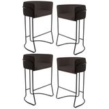 Kit 4 Banquetas Decorativas Base Aço Preto Betina C-34 Corano Marrom Escuro - Domi